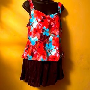 Maxine of Hollywood orange turquoise brown swimsuit size 18 never worn